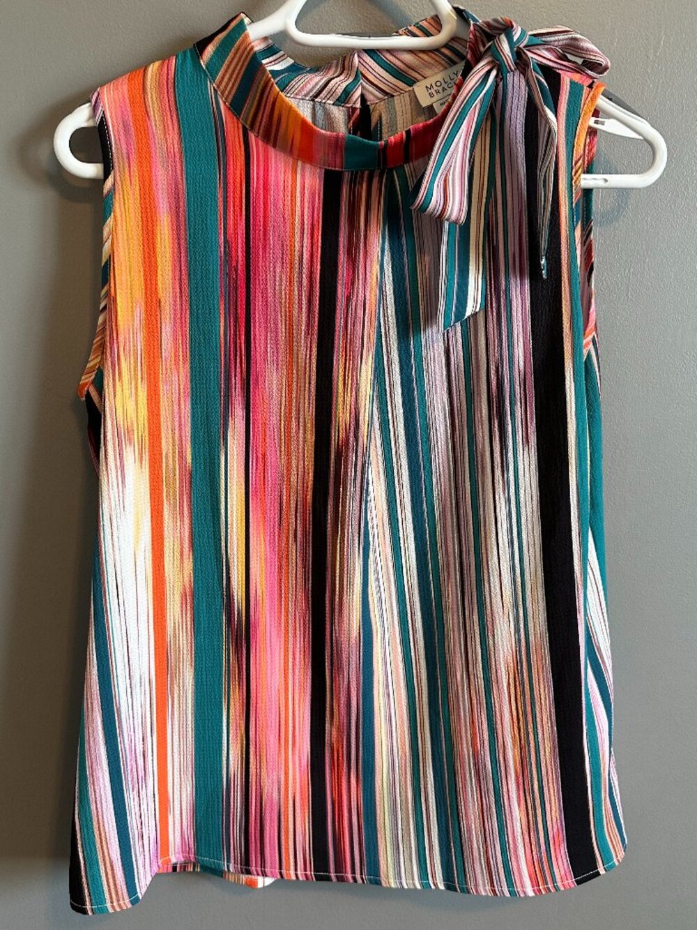 Molly Bracken Vibrant Multicolor Striped Sleeveless Blouse Women's L Like New
